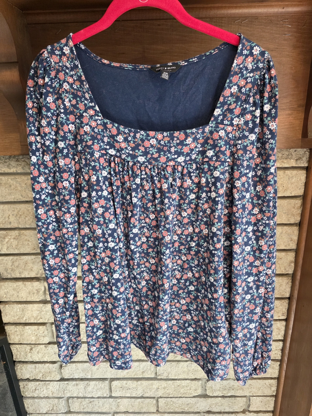 Lucky Brand Navy Floral Square-Neck Long-Sleeve Blouse - Picture 2 of 5